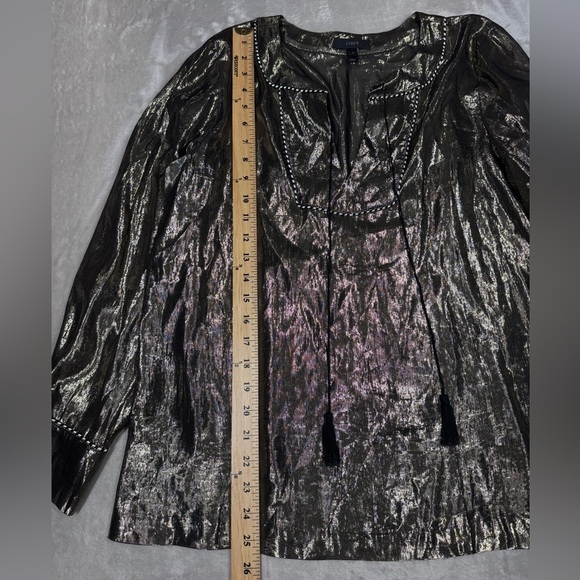 J.Crew Silk Metallic Blend Gold Shimmer Boho Long Sleeves Tunic Blouse Size 8 - Picture 8 of 16